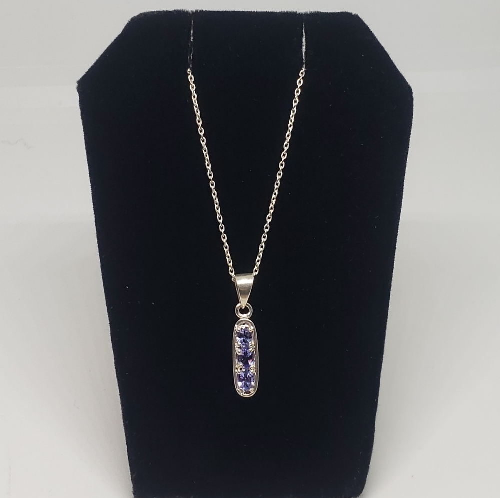"RARE" 3 Stone Purple Tourmaline in Solid Stamped Sterling Silver Necklace - Picture 2 of 12